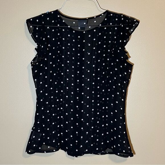 Black and white polka dot shear button down top PM - Picture 2 of 4
